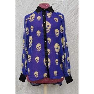 NWOT Little Miss L Gold & Purple Skeleton Sheer Button up Blouse 113894